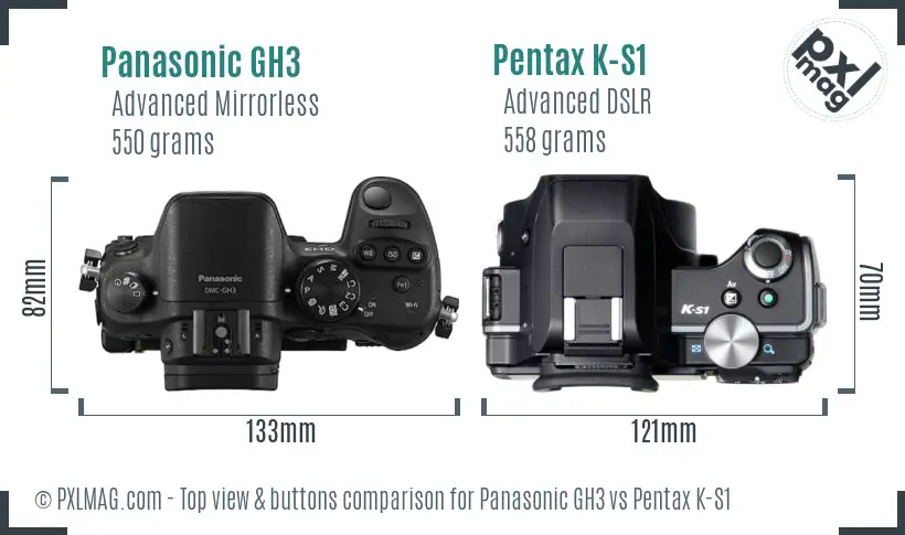 Panasonic GH3 vs Pentax K-S1 top view buttons comparison