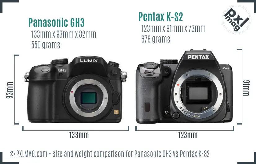 Panasonic GH3 vs Pentax K-S2 size comparison