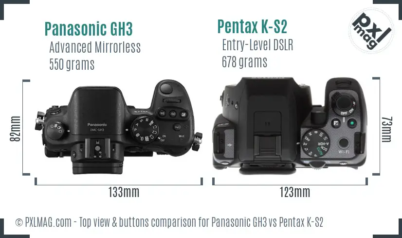 Panasonic GH3 vs Pentax K-S2 top view buttons comparison