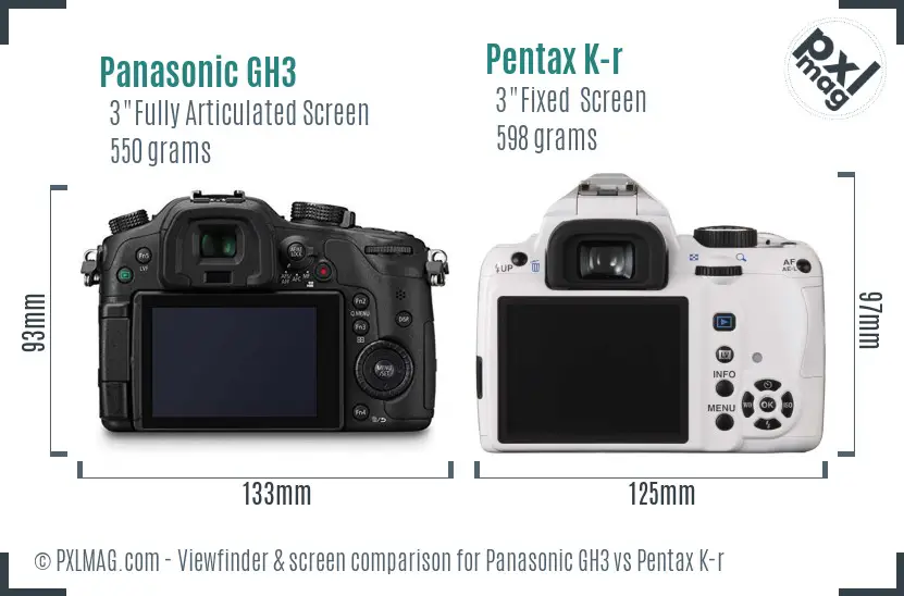 Panasonic GH3 vs Pentax K-r Screen and Viewfinder comparison