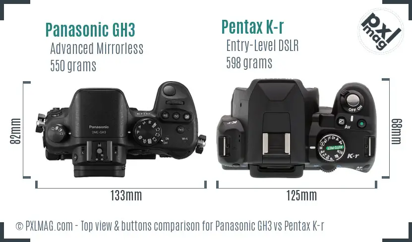 Panasonic GH3 vs Pentax K-r top view buttons comparison