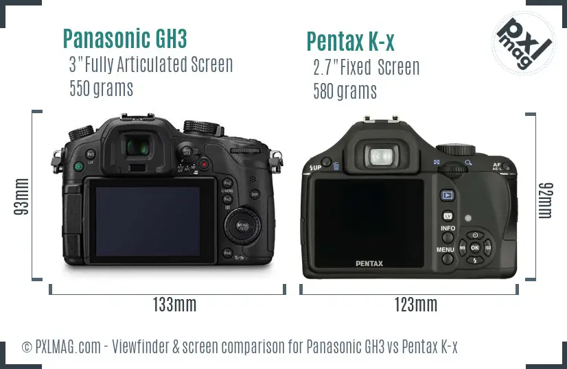 Panasonic GH3 vs Pentax K-x Screen and Viewfinder comparison