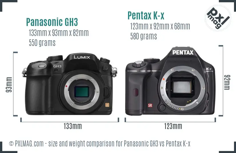 Panasonic GH3 vs Pentax K-x size comparison