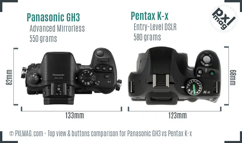 Panasonic GH3 vs Pentax K-x top view buttons comparison