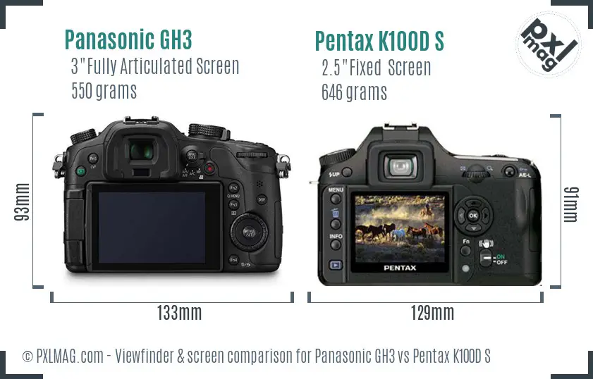 Panasonic GH3 vs Pentax K100D S Screen and Viewfinder comparison