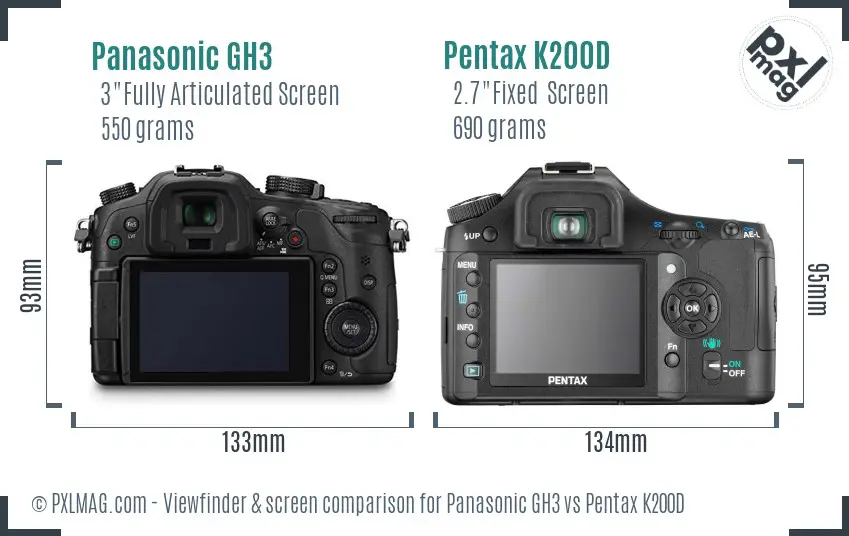 Panasonic GH3 vs Pentax K200D Screen and Viewfinder comparison