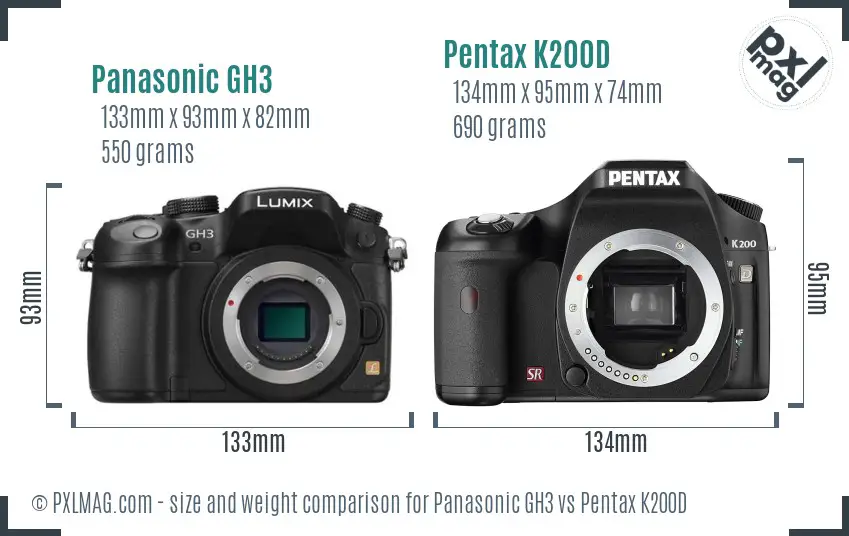 Panasonic GH3 vs Pentax K200D size comparison