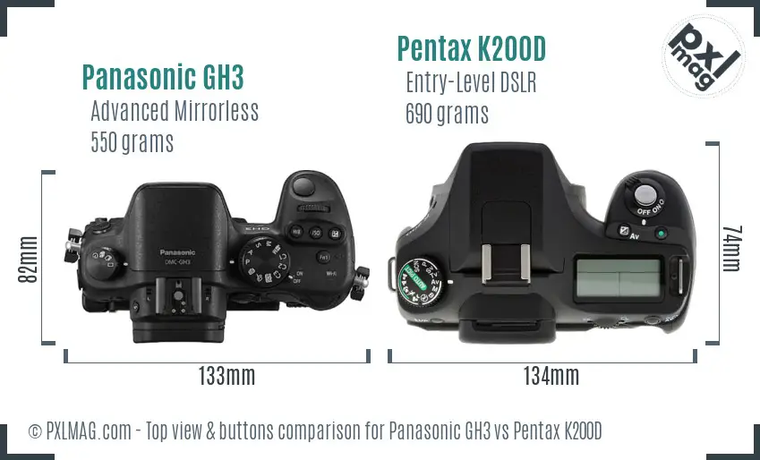 Panasonic GH3 vs Pentax K200D top view buttons comparison