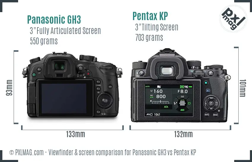 Panasonic GH3 vs Pentax KP Screen and Viewfinder comparison