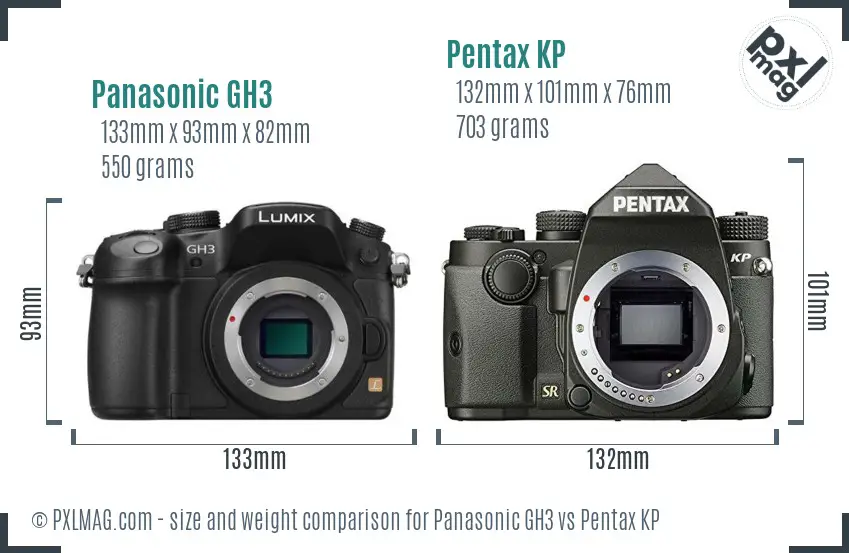 Panasonic GH3 vs Pentax KP size comparison