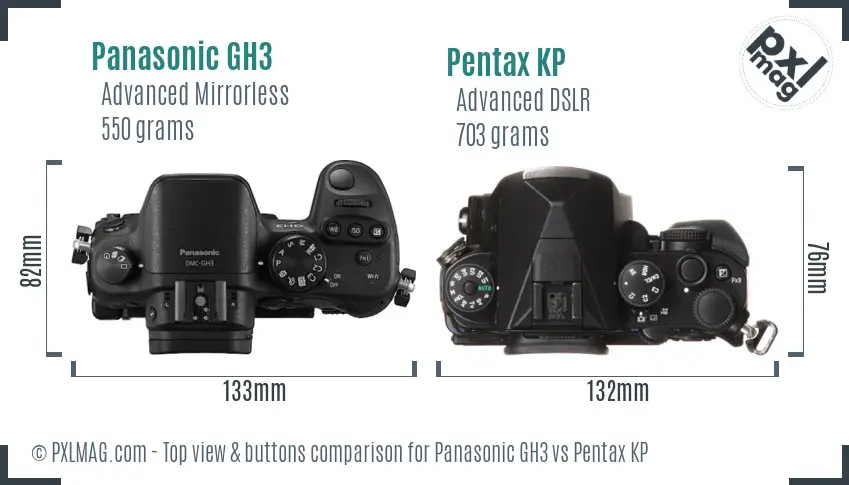 Panasonic GH3 vs Pentax KP top view buttons comparison