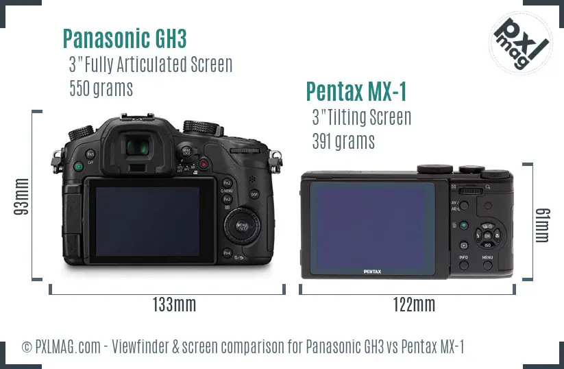 Panasonic GH3 vs Pentax MX-1 Screen and Viewfinder comparison