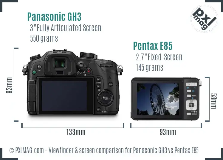 Panasonic GH3 vs Pentax E85 Screen and Viewfinder comparison