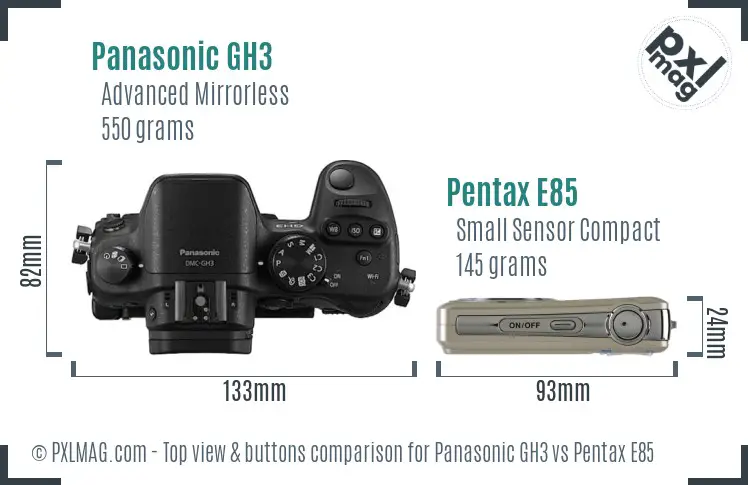 Panasonic GH3 vs Pentax E85 top view buttons comparison