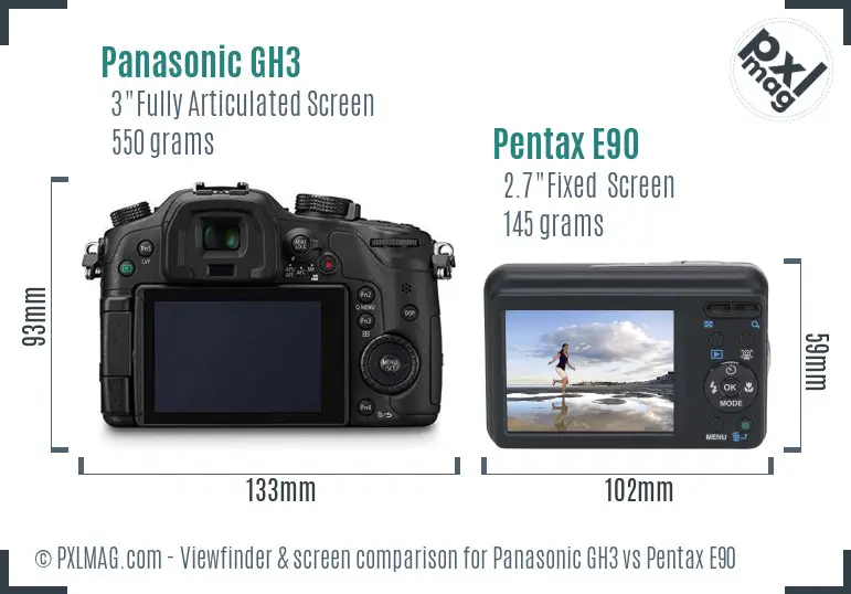 Panasonic GH3 vs Pentax E90 Screen and Viewfinder comparison