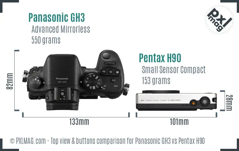 Panasonic GH3 vs Pentax H90 top view buttons comparison