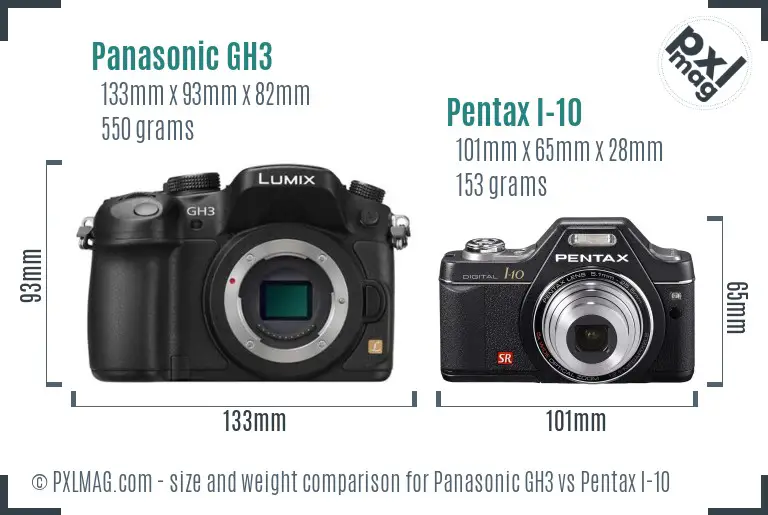 Panasonic GH3 vs Pentax I-10 size comparison