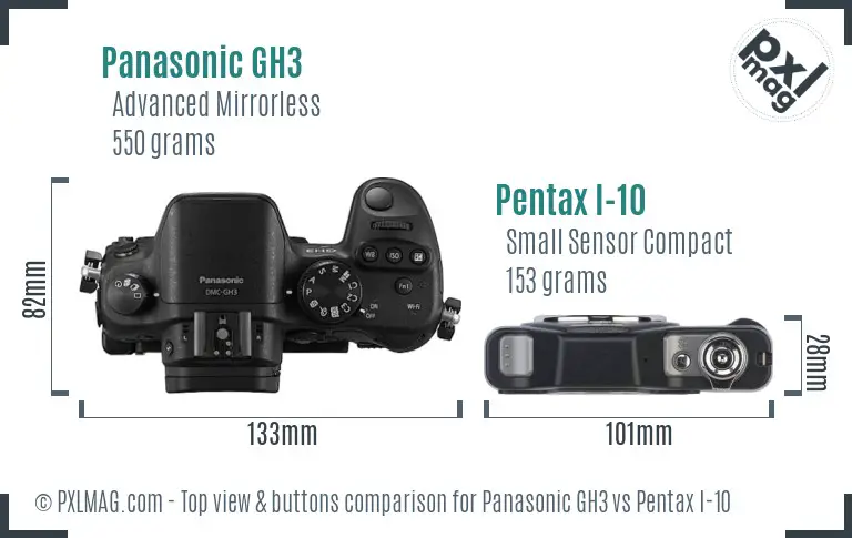 Panasonic GH3 vs Pentax I-10 top view buttons comparison