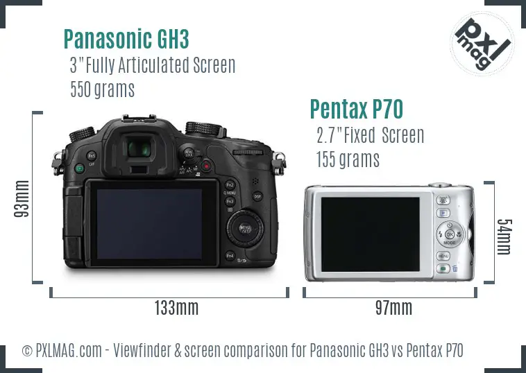 Panasonic GH3 vs Pentax P70 Screen and Viewfinder comparison