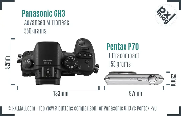 Panasonic GH3 vs Pentax P70 top view buttons comparison