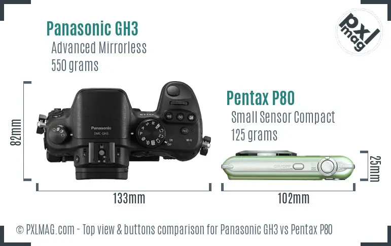 Panasonic GH3 vs Pentax P80 top view buttons comparison