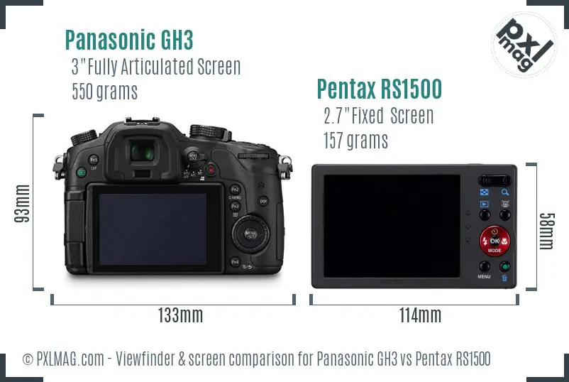 Panasonic GH3 vs Pentax RS1500 Screen and Viewfinder comparison