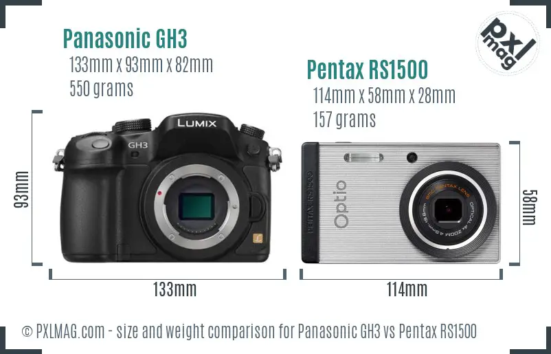 Panasonic GH3 vs Pentax RS1500 size comparison