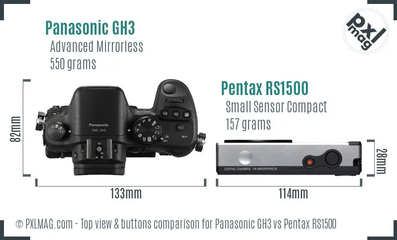 Panasonic GH3 vs Pentax RS1500 top view buttons comparison