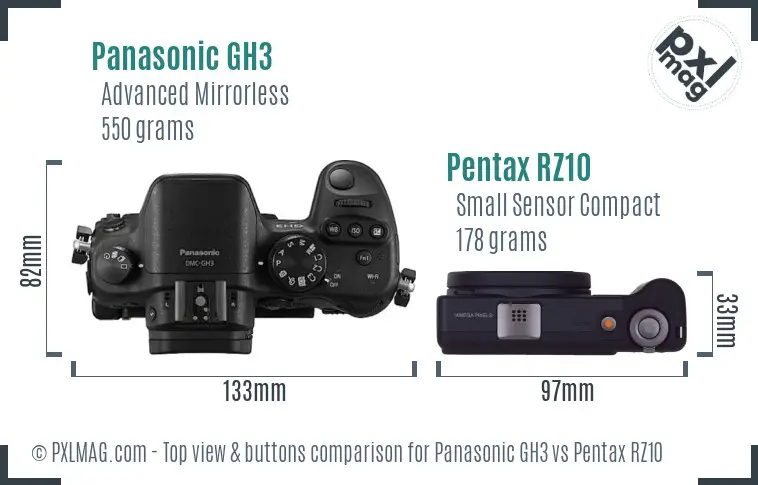 Panasonic GH3 vs Pentax RZ10 top view buttons comparison