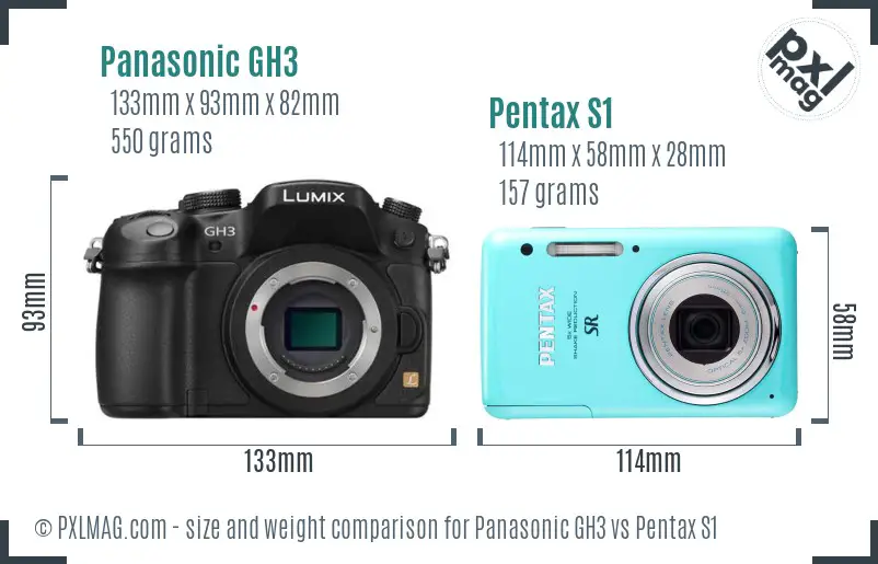 Panasonic GH3 vs Pentax S1 size comparison