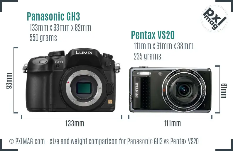 Panasonic GH3 vs Pentax VS20 size comparison