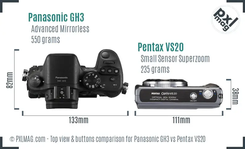 Panasonic GH3 vs Pentax VS20 top view buttons comparison