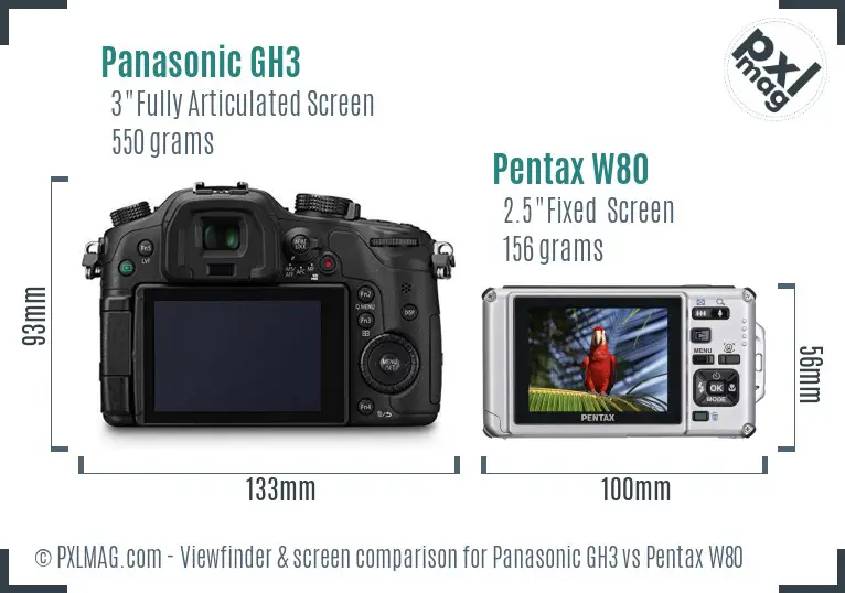 Panasonic GH3 vs Pentax W80 Screen and Viewfinder comparison