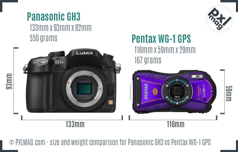 Panasonic GH3 vs Pentax WG-1 GPS size comparison