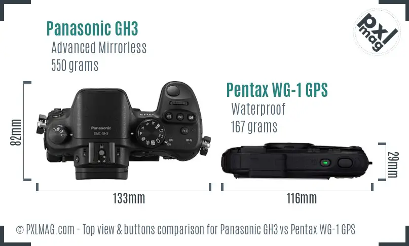 Panasonic GH3 vs Pentax WG-1 GPS top view buttons comparison
