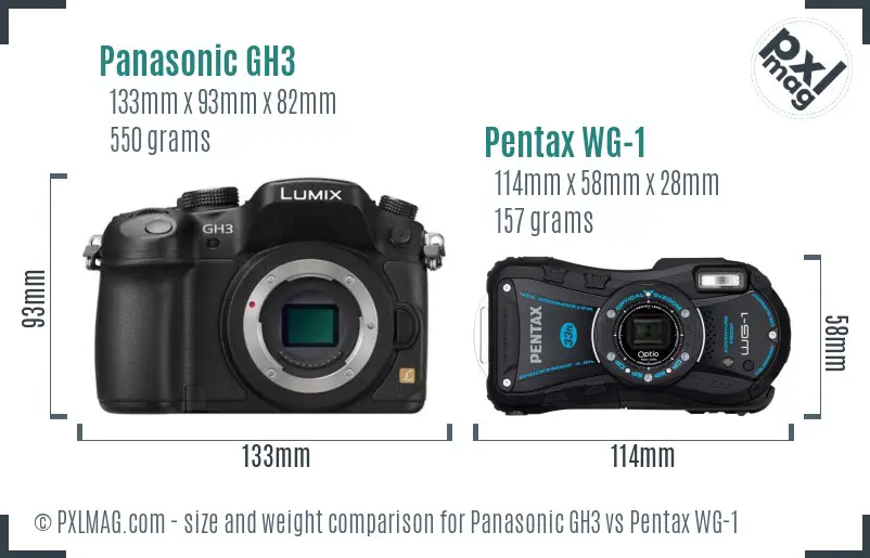Panasonic GH3 vs Pentax WG-1 size comparison