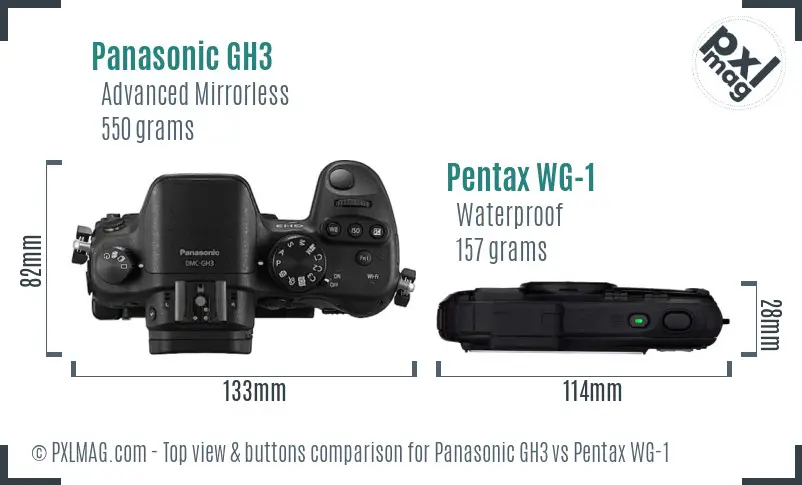 Panasonic GH3 vs Pentax WG-1 top view buttons comparison