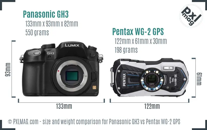 Panasonic GH3 vs Pentax WG-2 GPS size comparison