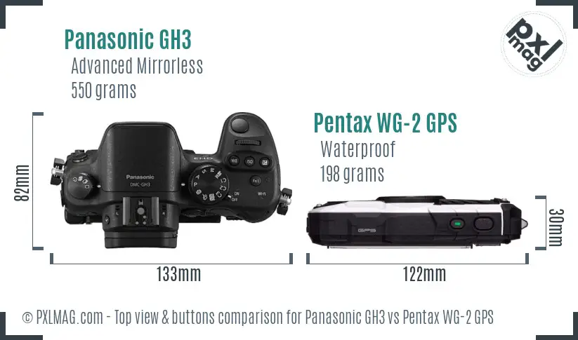 Panasonic GH3 vs Pentax WG-2 GPS top view buttons comparison