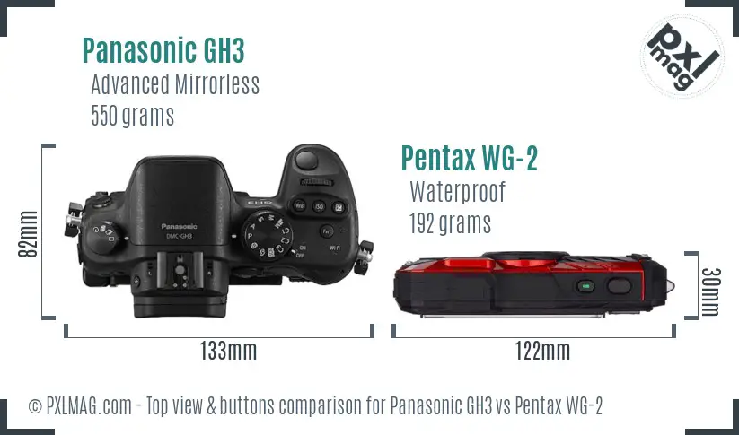 Panasonic GH3 vs Pentax WG-2 top view buttons comparison