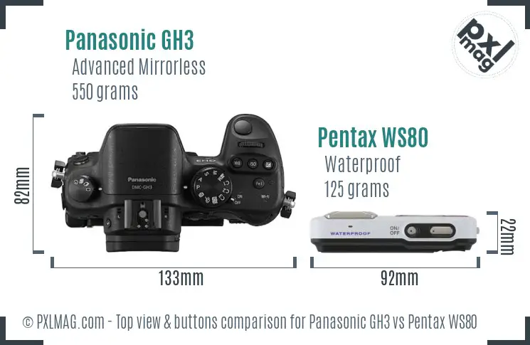 Panasonic GH3 vs Pentax WS80 top view buttons comparison