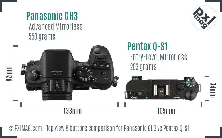Panasonic GH3 vs Pentax Q-S1 top view buttons comparison