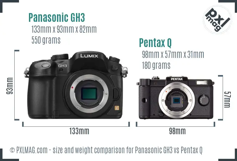 Panasonic GH3 vs Pentax Q size comparison