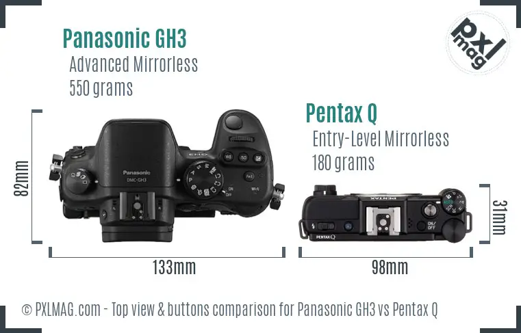 Panasonic GH3 vs Pentax Q top view buttons comparison