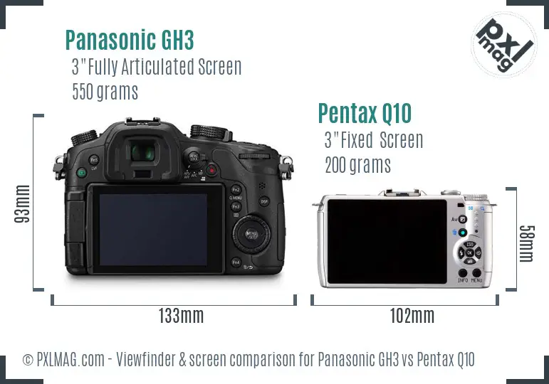 Panasonic GH3 vs Pentax Q10 Screen and Viewfinder comparison