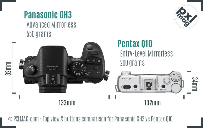 Panasonic GH3 vs Pentax Q10 top view buttons comparison