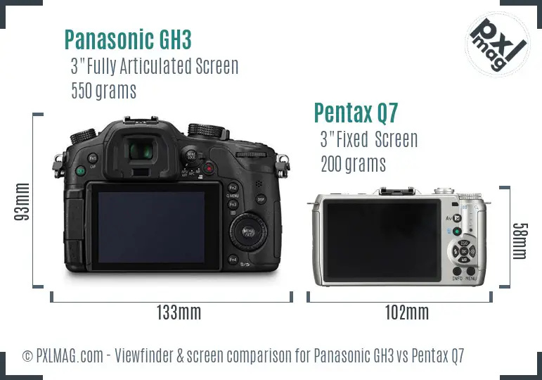 Panasonic GH3 vs Pentax Q7 Screen and Viewfinder comparison