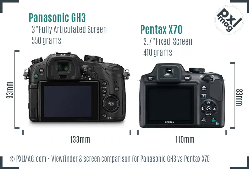 Panasonic GH3 vs Pentax X70 Screen and Viewfinder comparison Panasonic GH3 vs Pentax X70 Screen and Viewfinder comparison