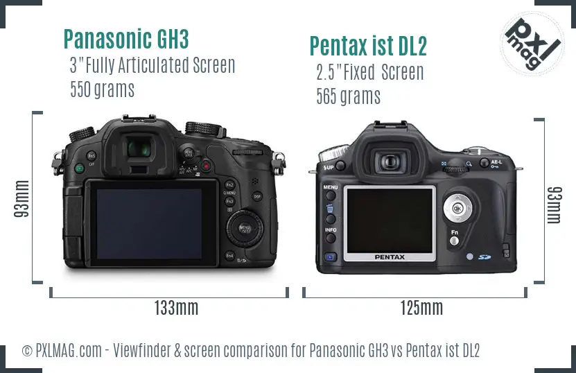 Panasonic GH3 vs Pentax ist DL2 Screen and Viewfinder comparison