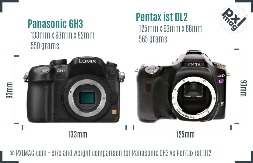 Panasonic GH3 vs Pentax ist DL2 size comparison
